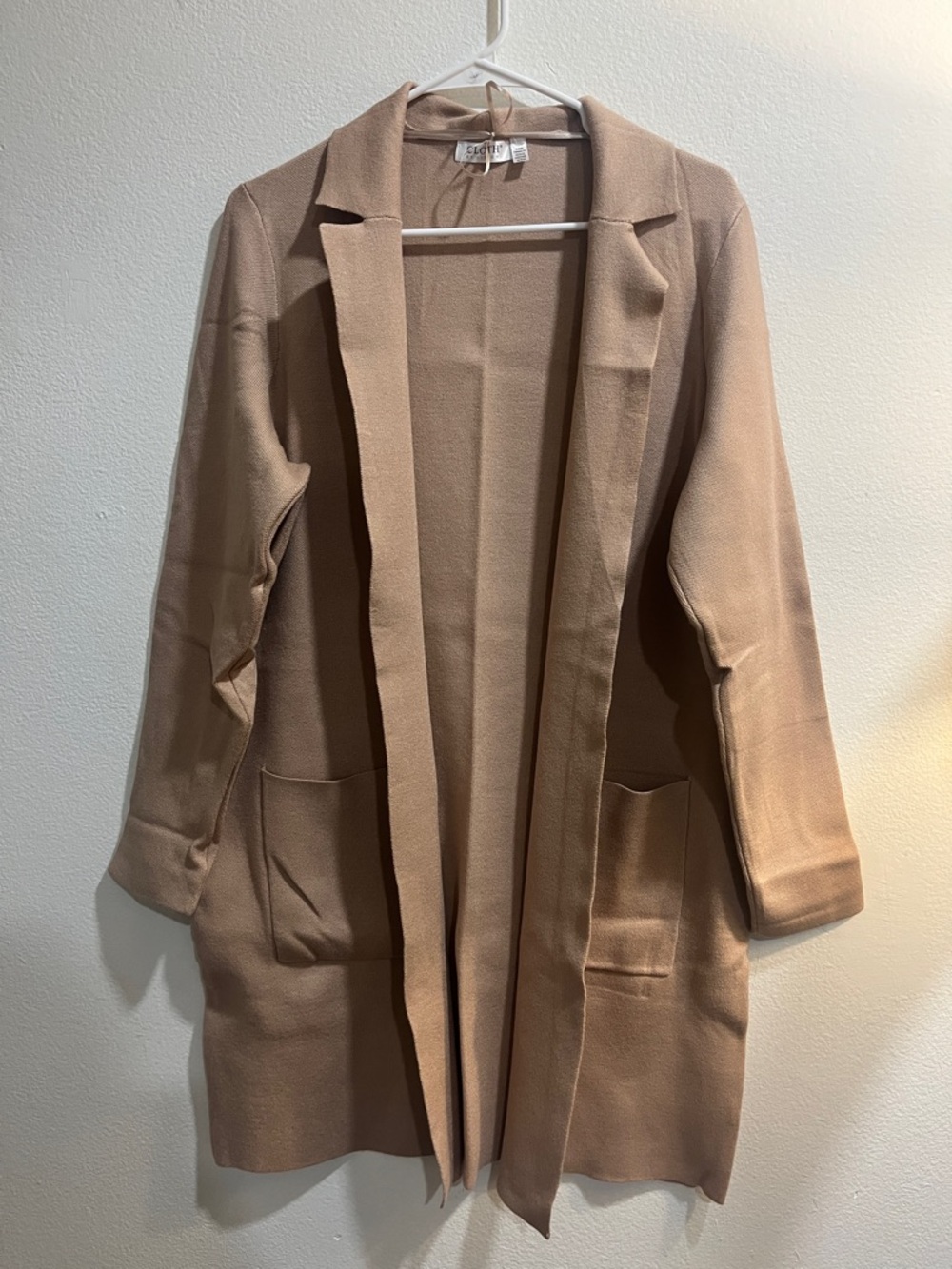 Open-Front Tan Longline Blazer with Patch Pockets